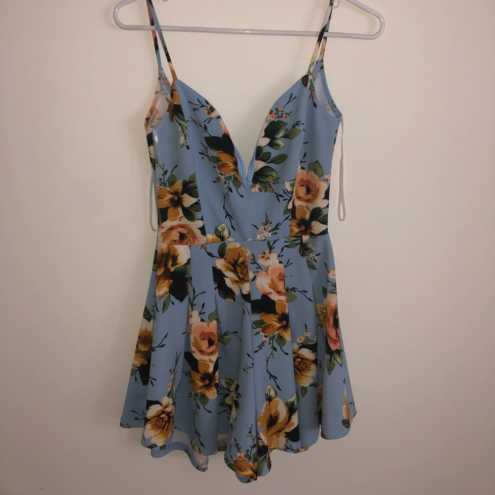 Floral blue and gold romper/ dress